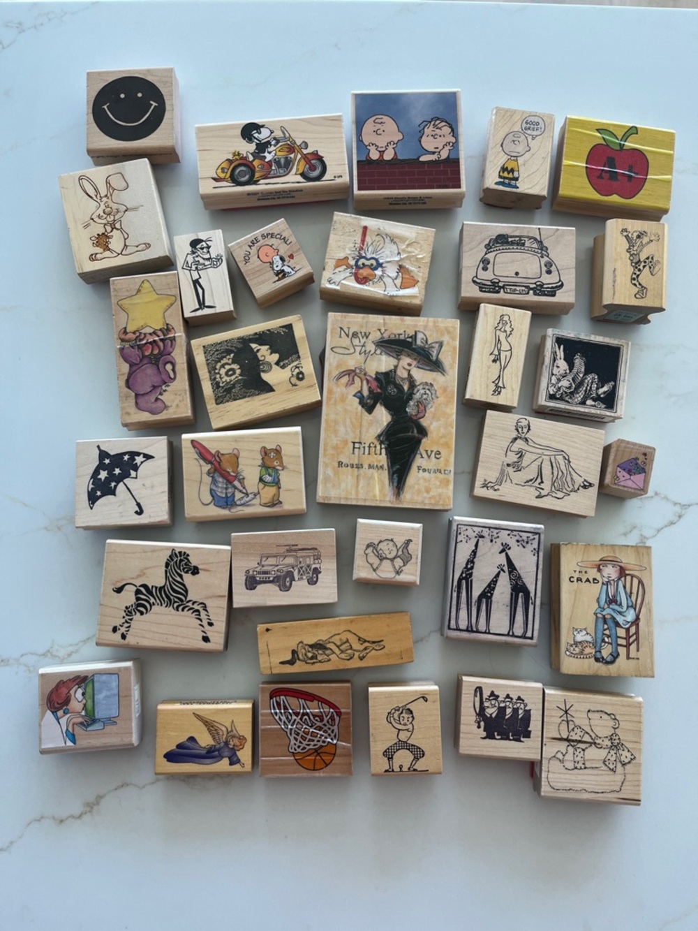 Wooden Kids' Stamp Lot - Peanuts and other cartoon